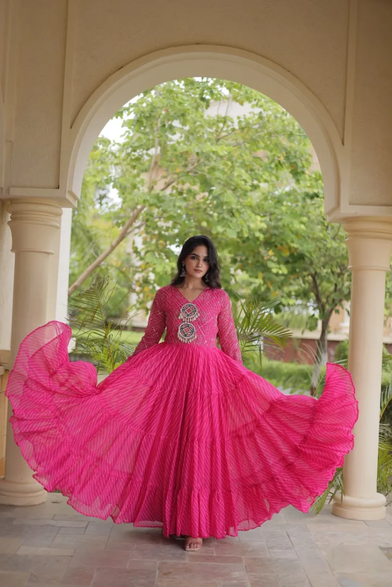 Ka 1275 Faux Georgette Laheriya Print Work Navratri Gown